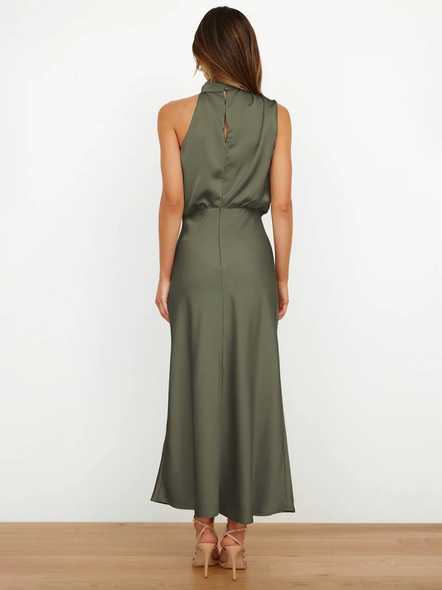 Damen Brautjungfernkleid Satin | Neckholder Maxi