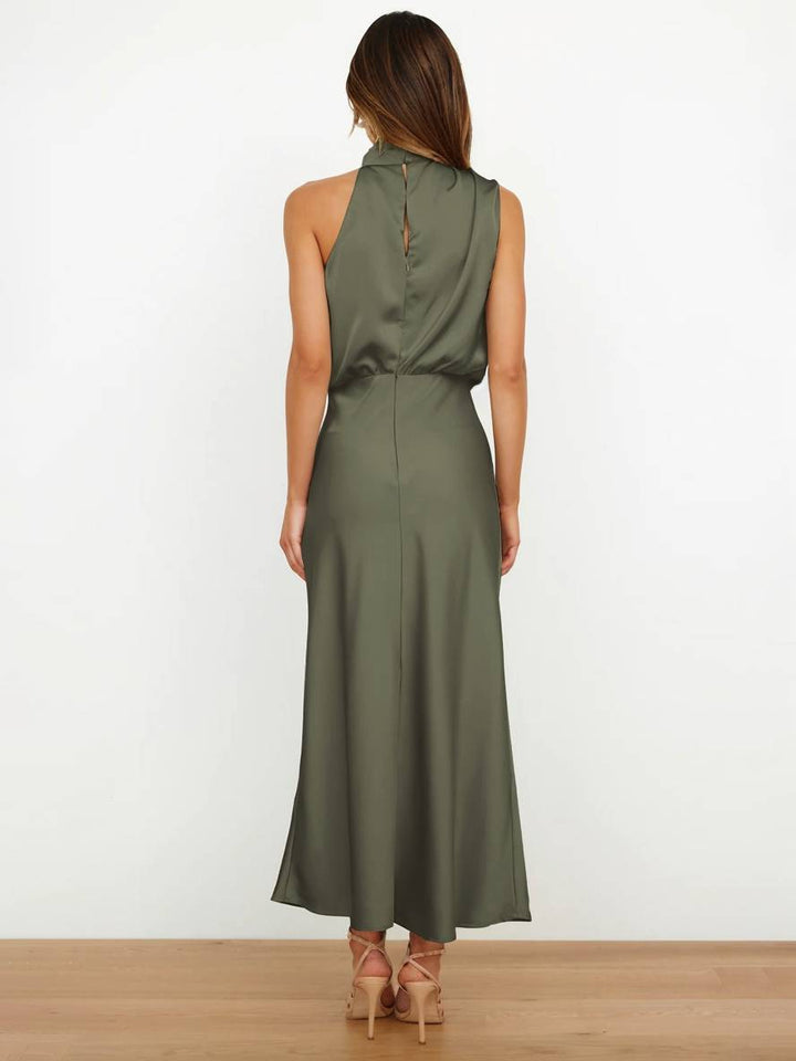 Damen Brautjungfernkleid Satin | Neckholder Maxi