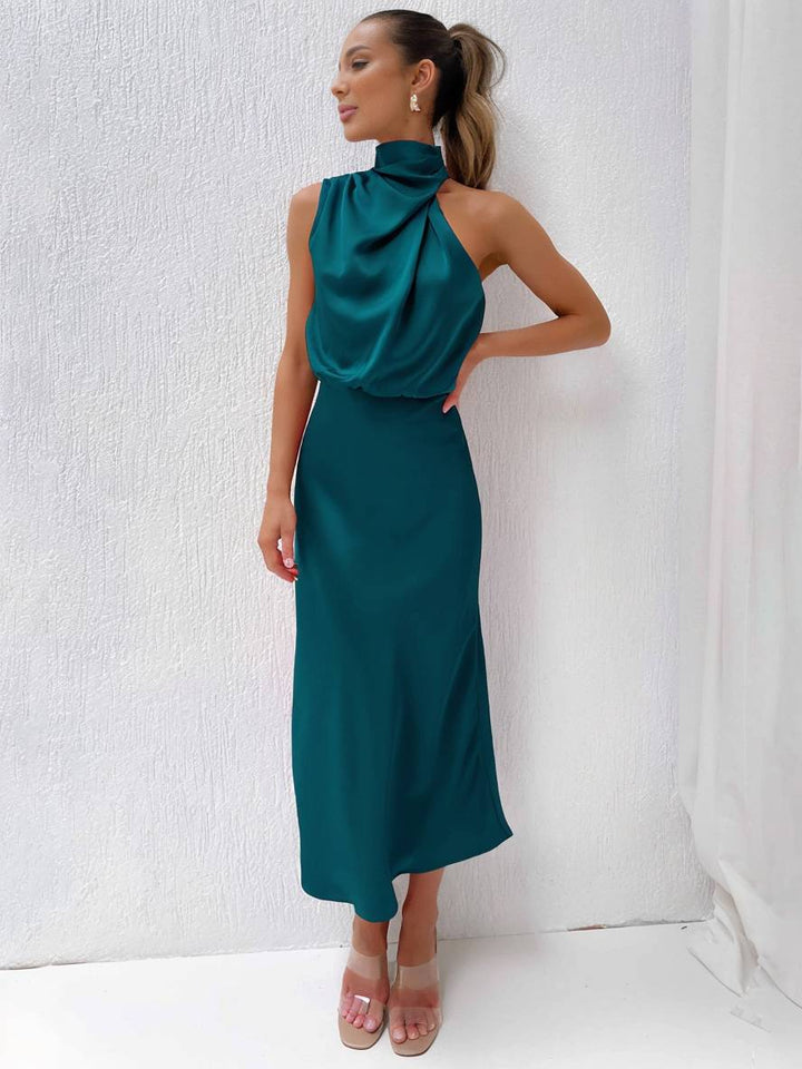 Damen Brautjungfernkleid Satin | Neckholder Maxi