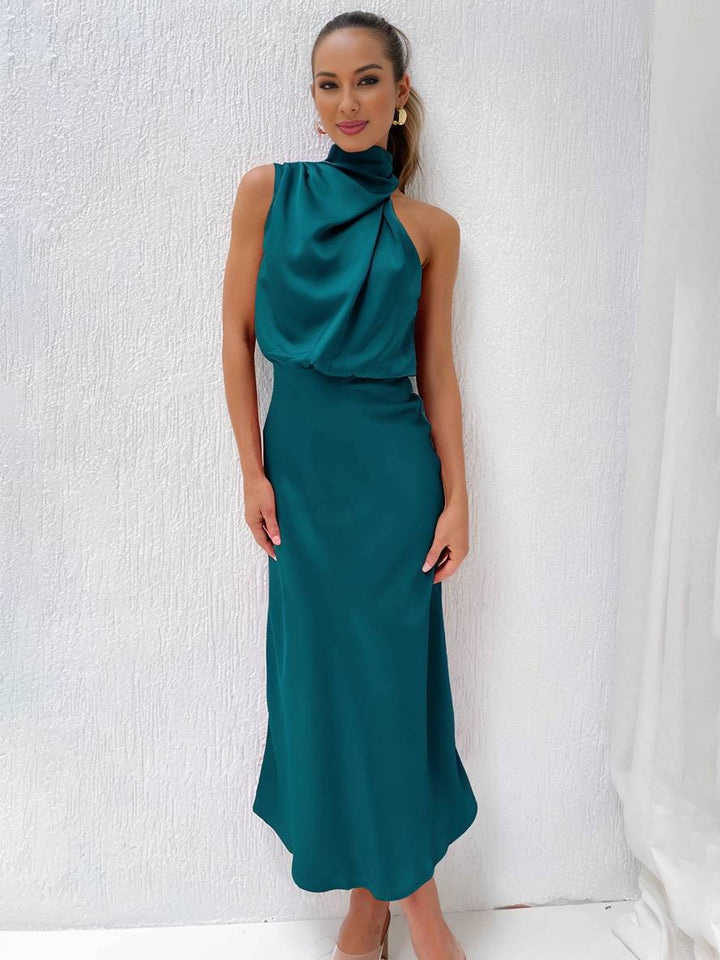 Damen Brautjungfernkleid Satin | Neckholder Maxi
