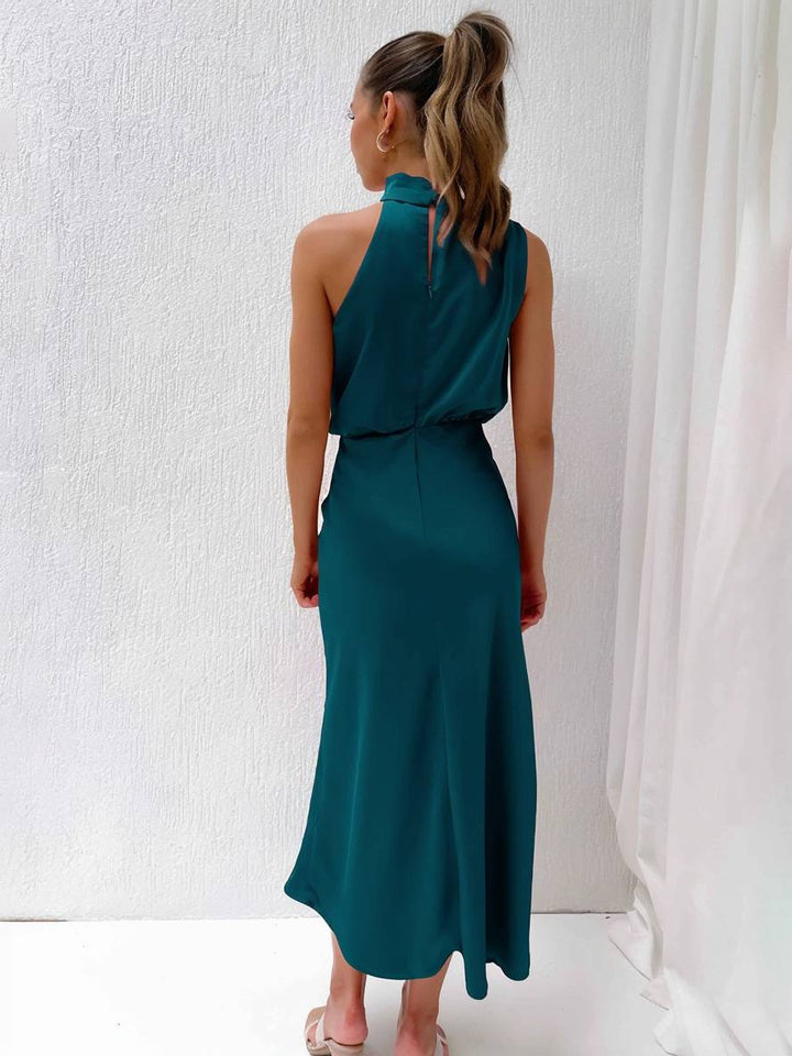 Damen Brautjungfernkleid Satin | Neckholder Maxi