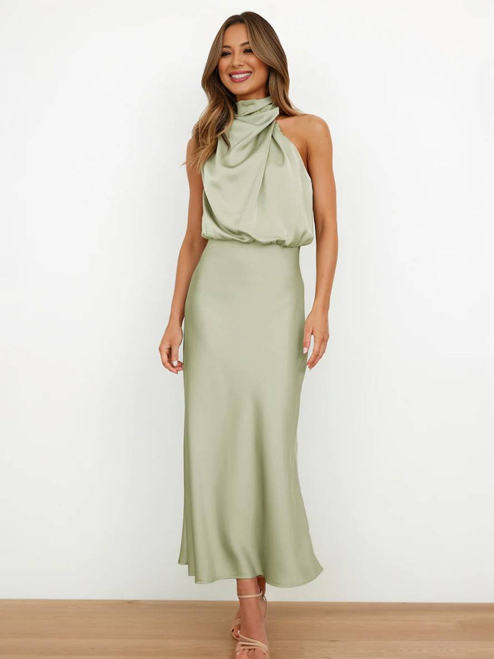 Damen Brautjungfernkleid Satin | Neckholder Maxi