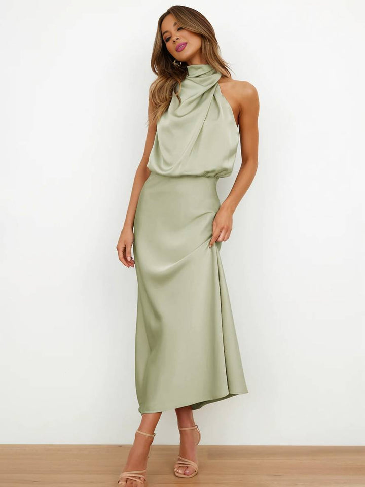 Damen Brautjungfernkleid Satin | Neckholder Maxi