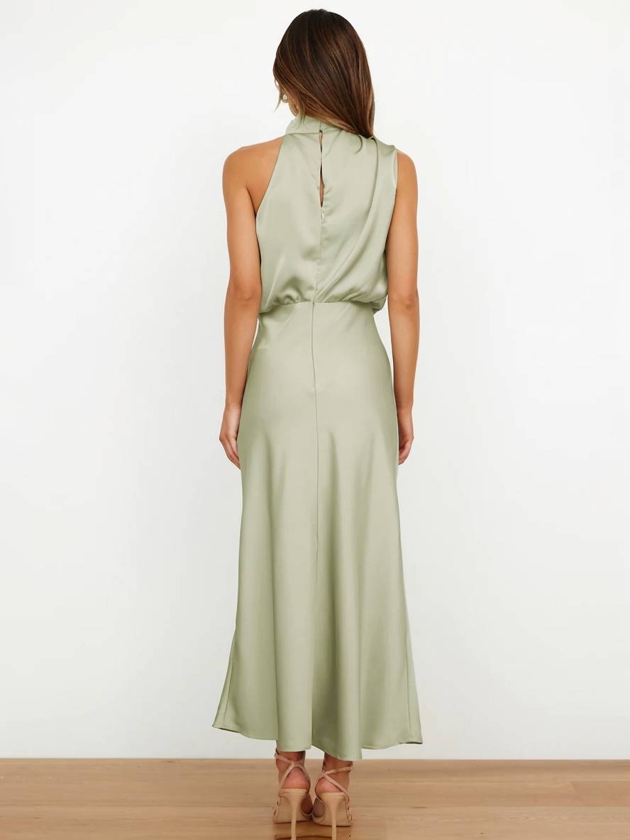 Damen Brautjungfernkleid Satin | Neckholder Maxi