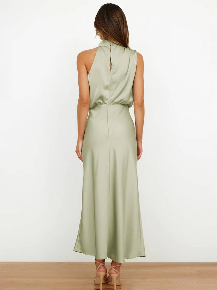 Damen Brautjungfernkleid Satin | Neckholder Maxi