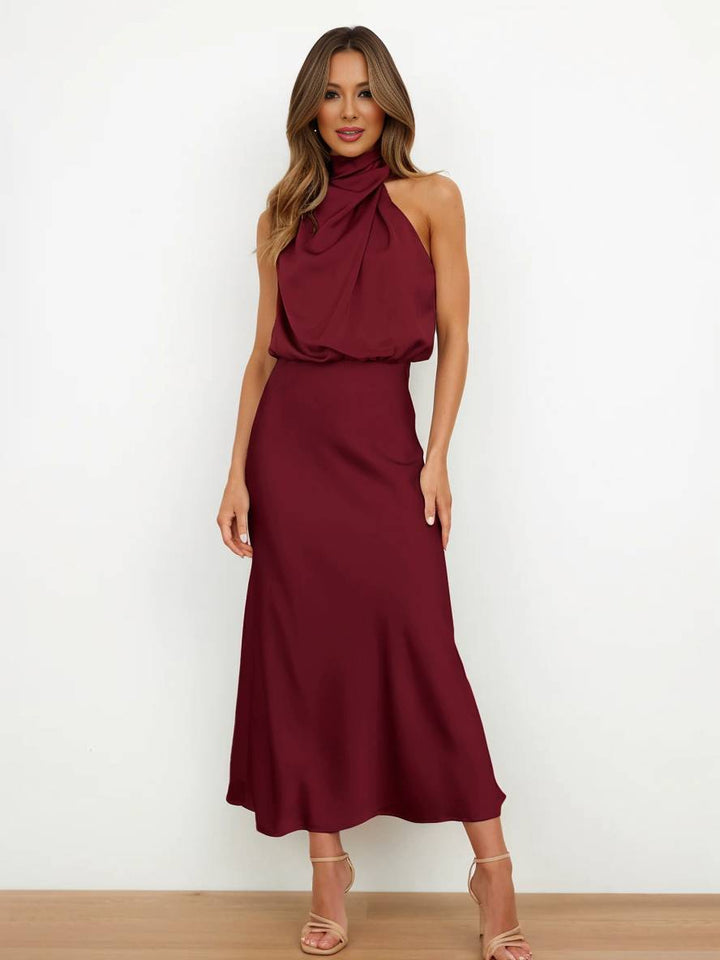 Damen Brautjungfernkleid Satin | Neckholder Maxi