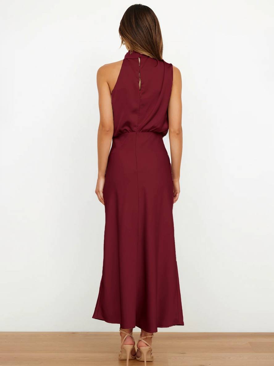 Damen Brautjungfernkleid Satin | Neckholder Maxi