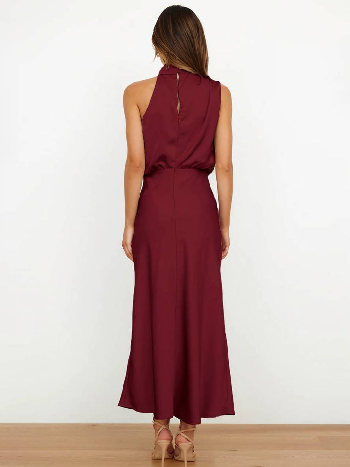 Damen Brautjungfernkleid Satin | Neckholder Maxi