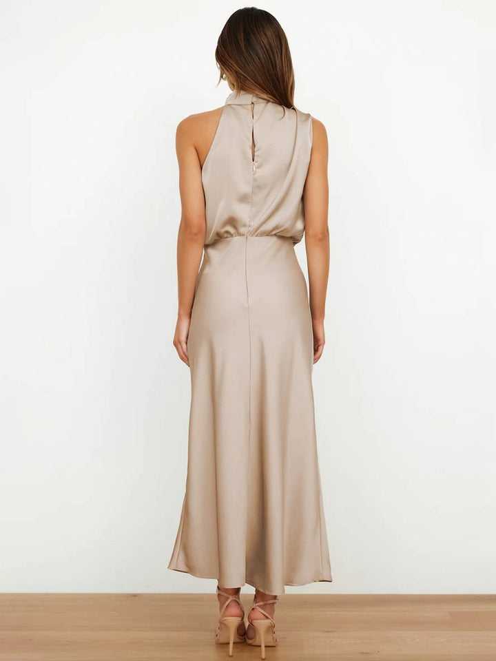 Damen Brautjungfernkleid Satin | Neckholder Maxi