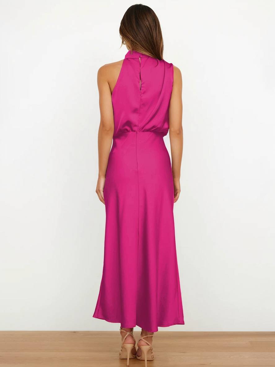 Damen Brautjungfernkleid Satin | Neckholder Maxi