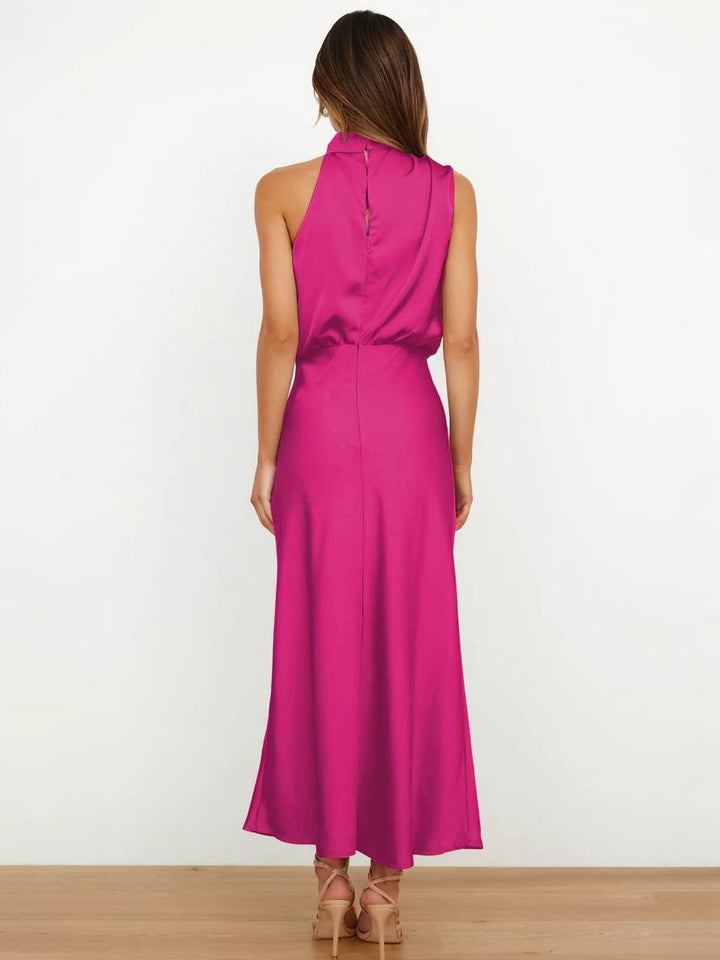 Damen Brautjungfernkleid Satin | Neckholder Maxi