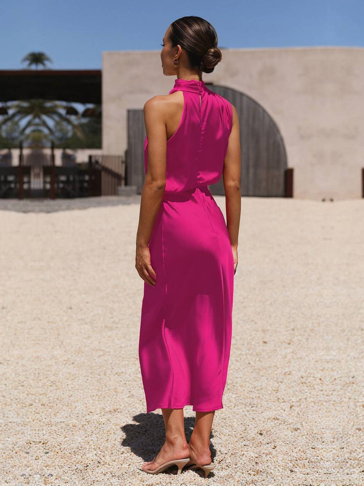 Damen Brautjungfernkleid Satin | Neckholder Maxi