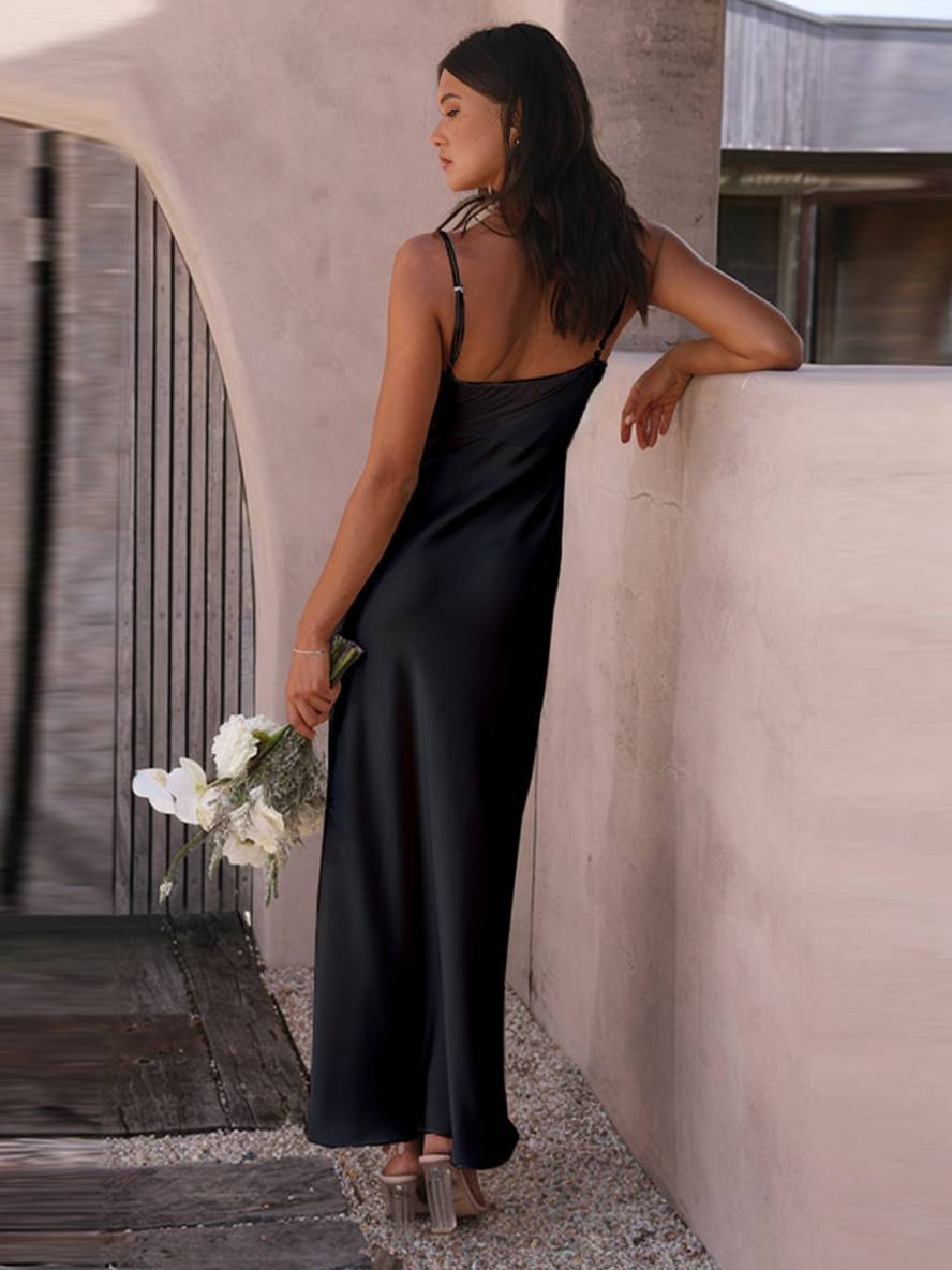 Brautjungfernkleid für Damen aus Satin mit Schlitz