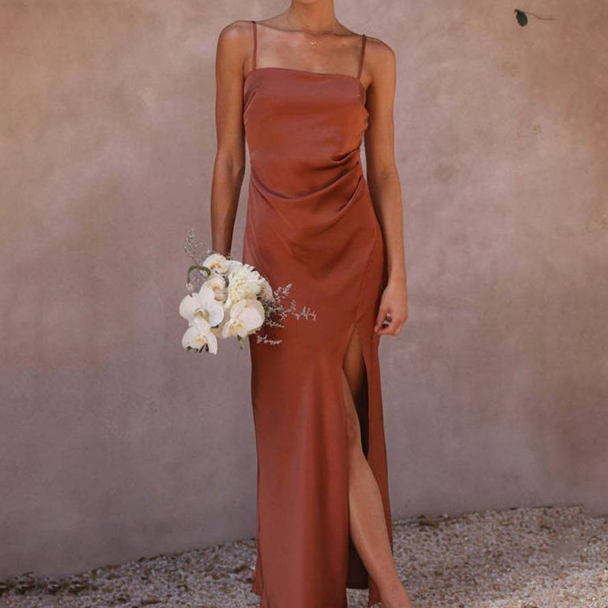 Brautjungfernkleid für Damen aus Satin mit Schlitz