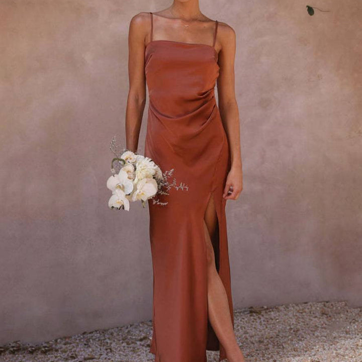 Brautjungfernkleid für Damen aus Satin mit Schlitz