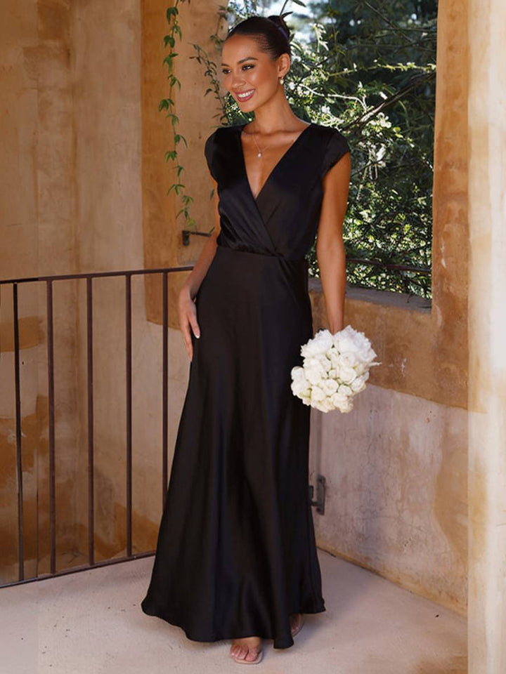 Mermaid-Kleid aus Satin für Damen mit V-Ausschnitt