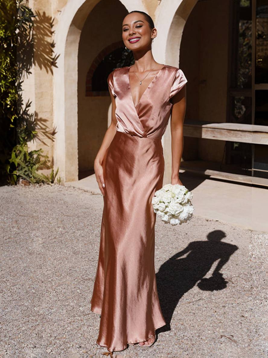 Mermaid-Kleid aus Satin für Damen mit V-Ausschnitt