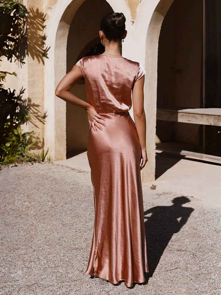 Mermaid-Kleid aus Satin für Damen mit V-Ausschnitt