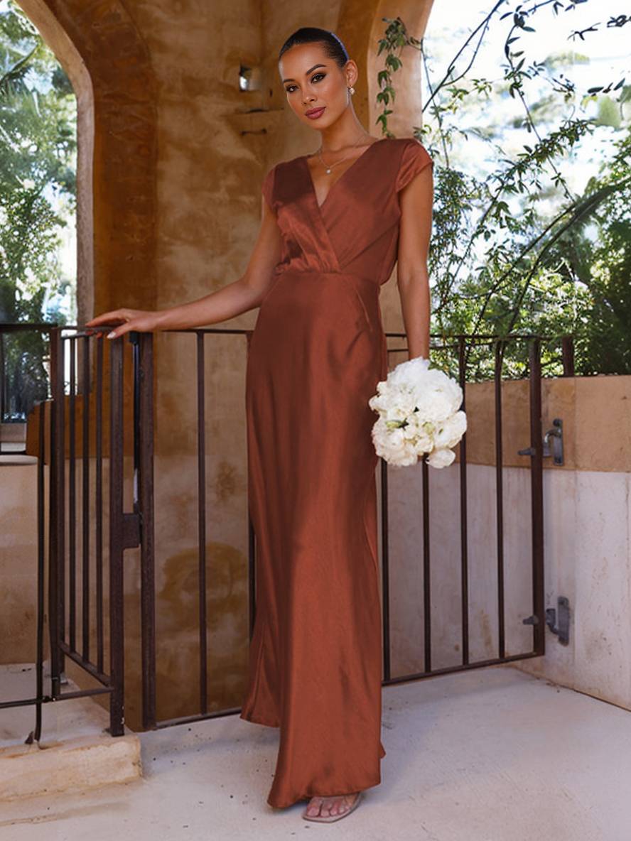 Mermaid-Kleid aus Satin für Damen mit V-Ausschnitt