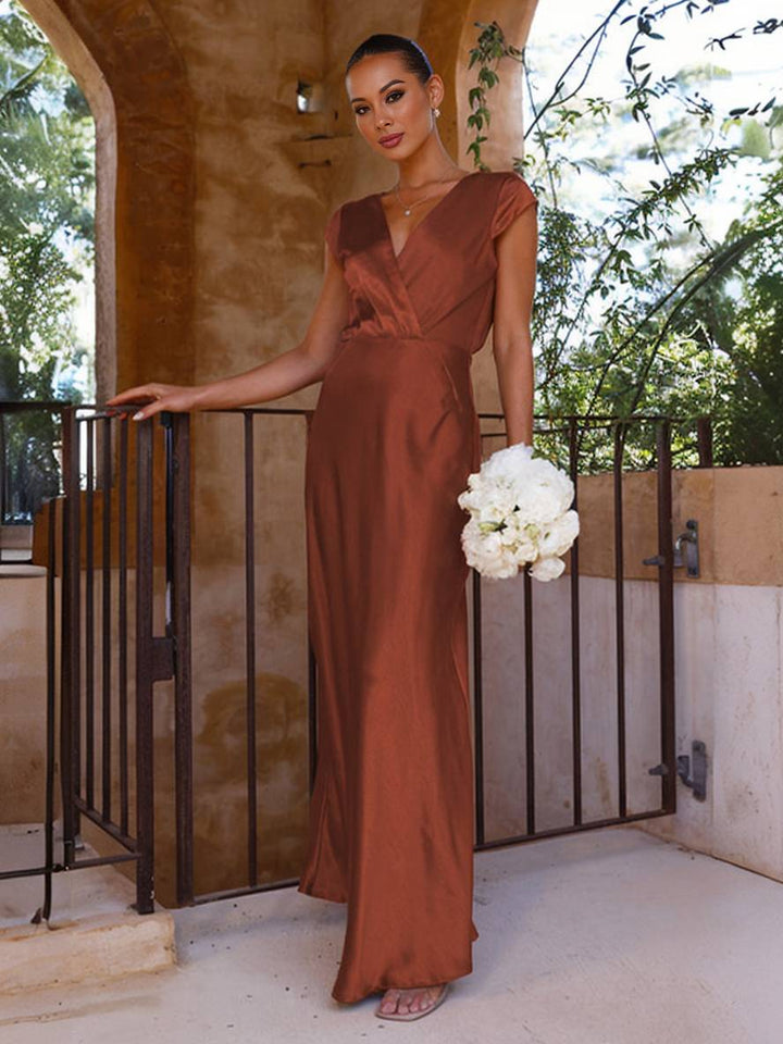 Mermaid-Kleid aus Satin für Damen mit V-Ausschnitt