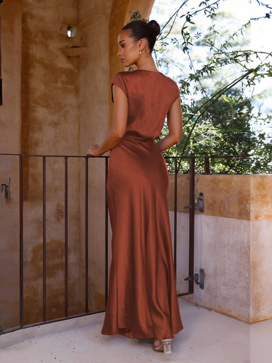 Mermaid-Kleid aus Satin für Damen mit V-Ausschnitt