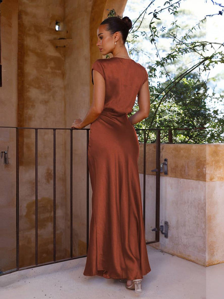 Mermaid-Kleid aus Satin für Damen mit V-Ausschnitt