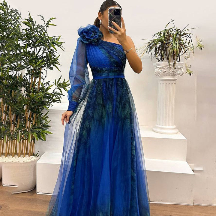 Damen Abendkleid Maxi One-Shoulder | Tüll