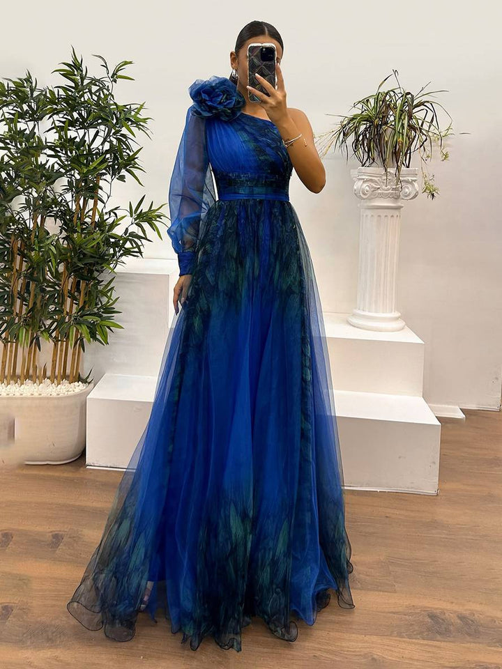 Damen Abendkleid Maxi One-Shoulder | Tüll