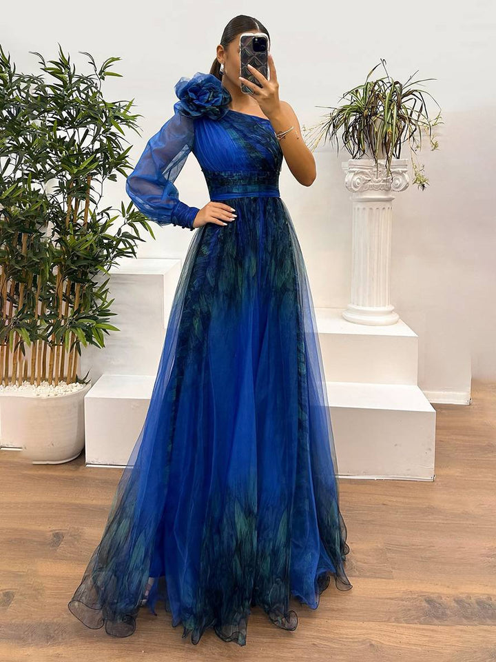 Damen Abendkleid Maxi One-Shoulder | Tüll
