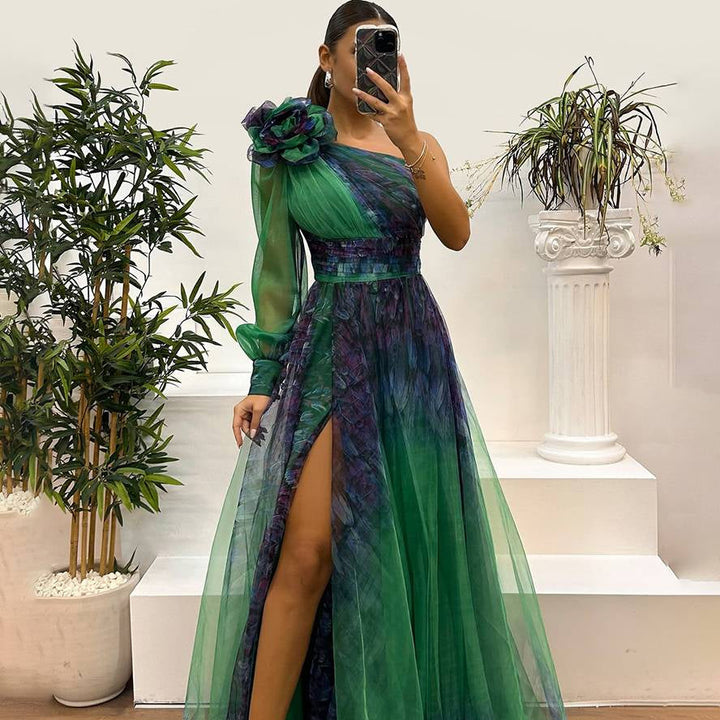 Damen Abendkleid Maxi One-Shoulder | Tüll