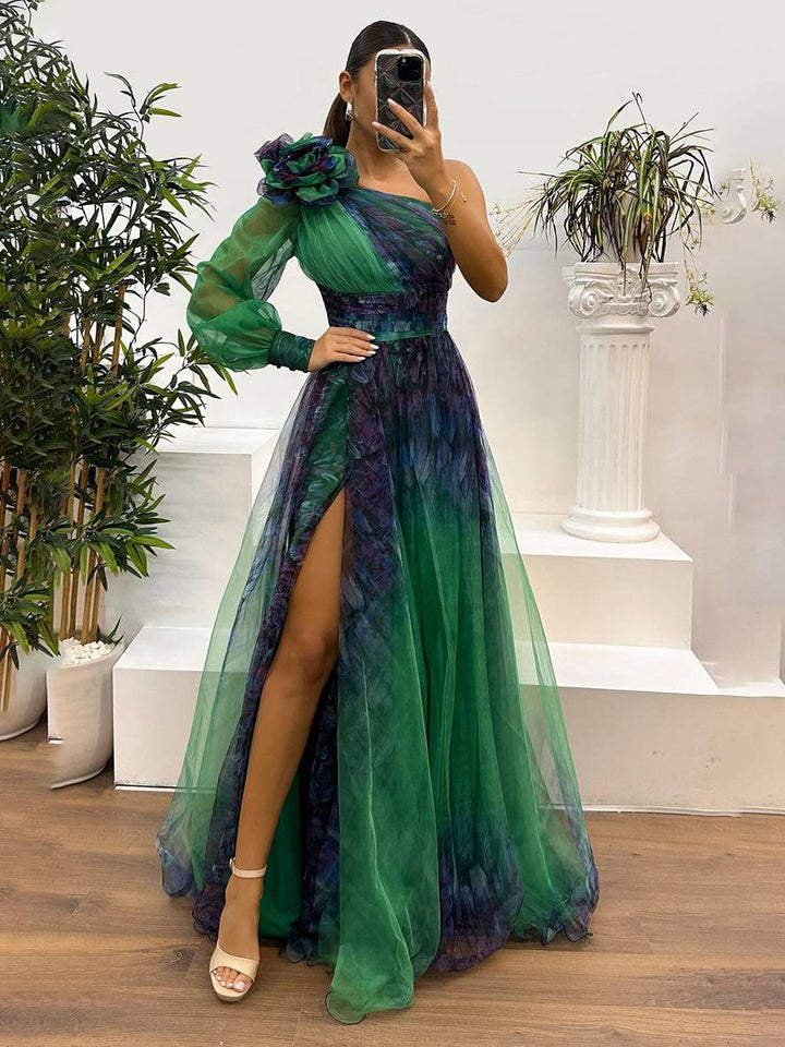 Damen Abendkleid Maxi One-Shoulder | Tüll
