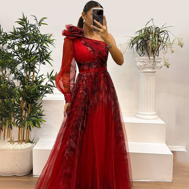 Damen Abendkleid Maxi One-Shoulder | Tüll