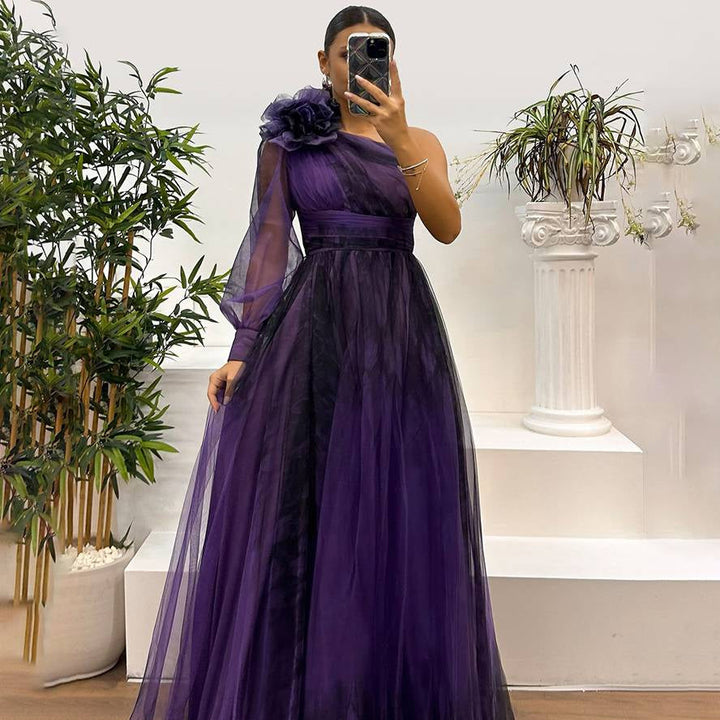 Damen Abendkleid Maxi One-Shoulder | Tüll