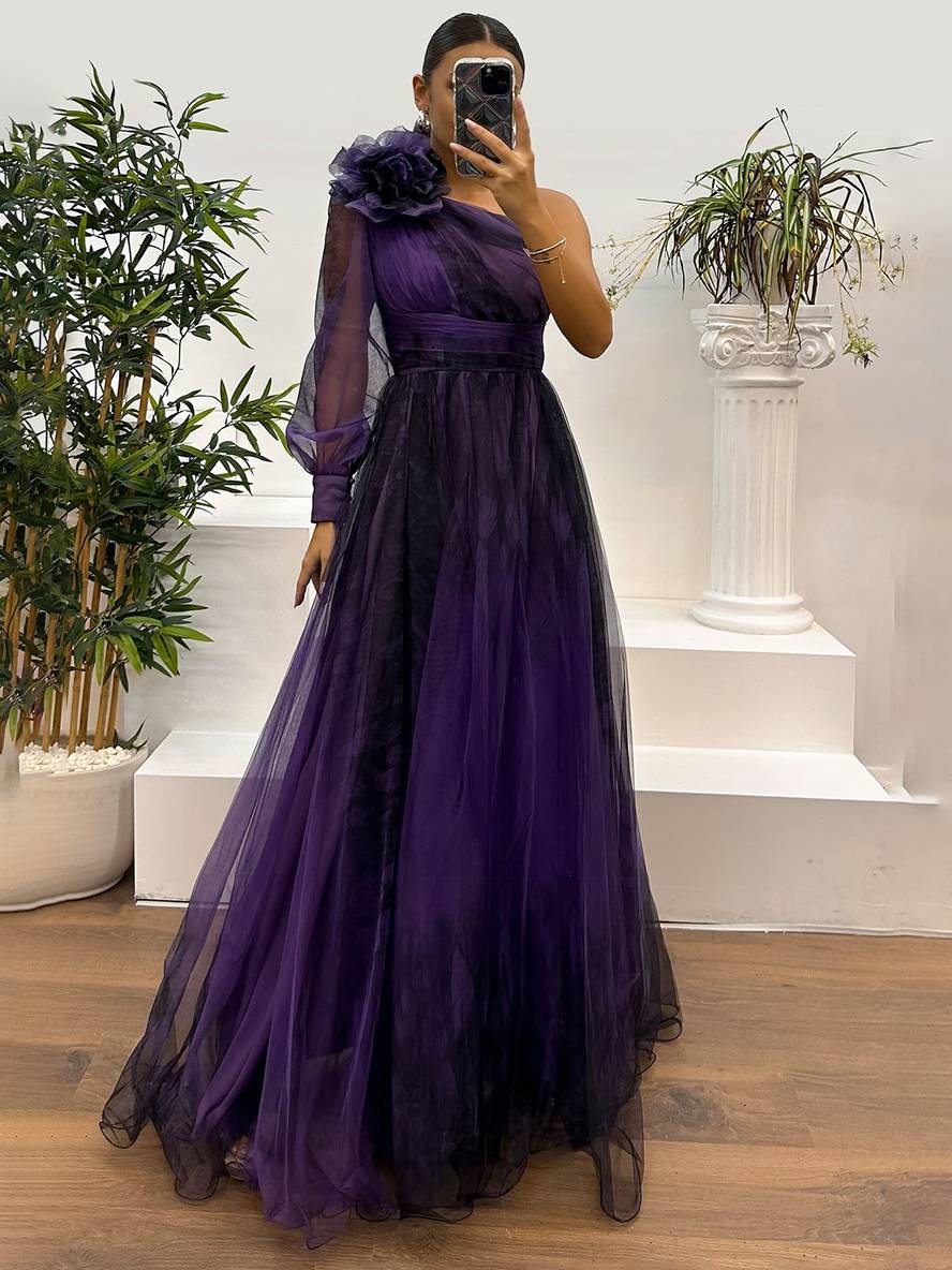 Damen Abendkleid Maxi One-Shoulder | Tüll