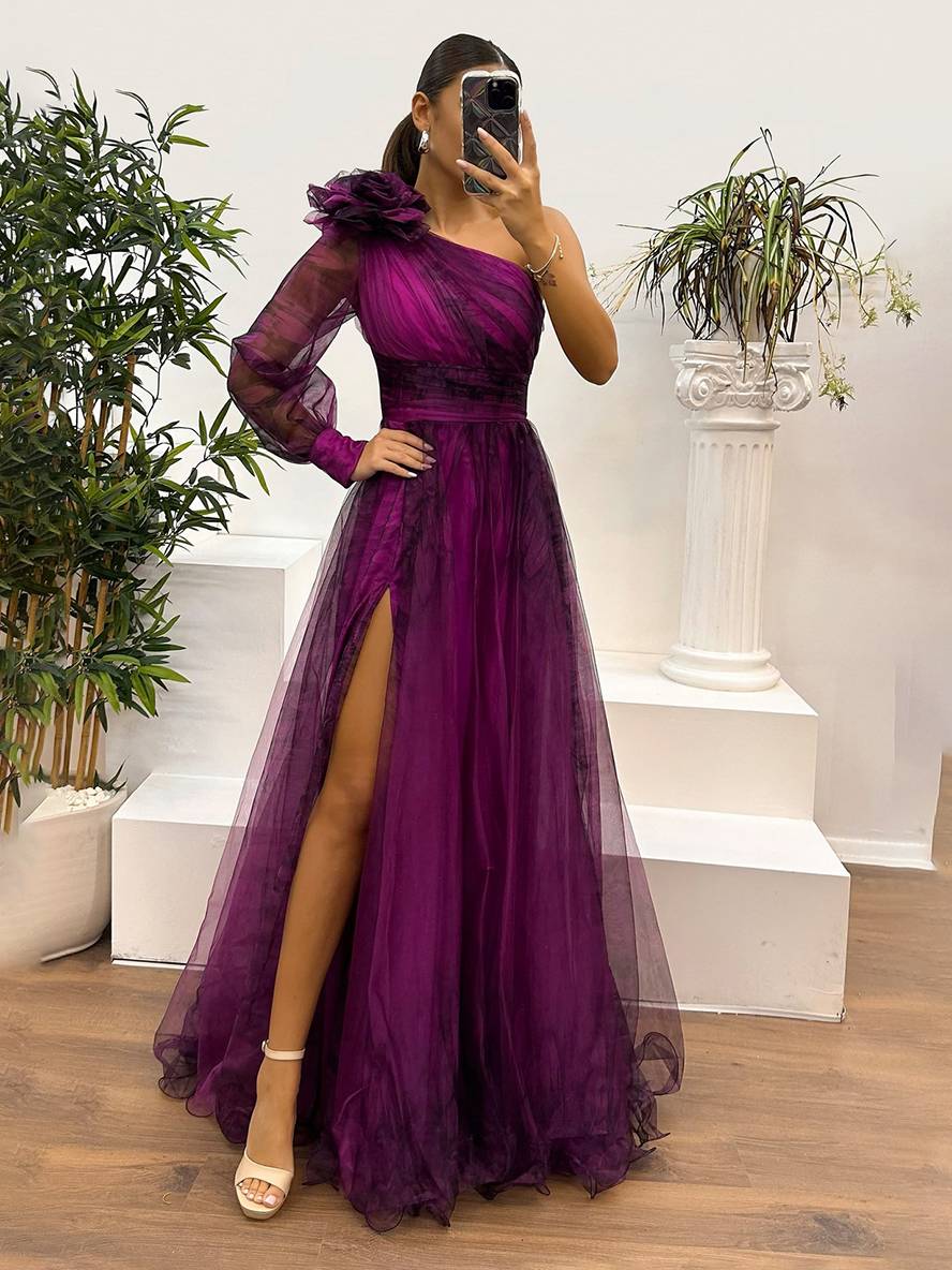Damen Abendkleid Maxi One-Shoulder | Tüll