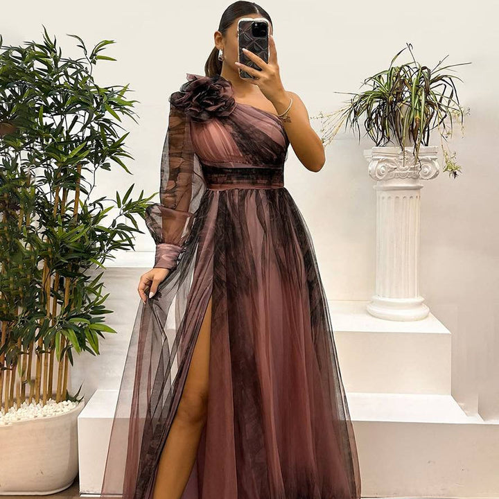 Damen Abendkleid Maxi One-Shoulder | Tüll