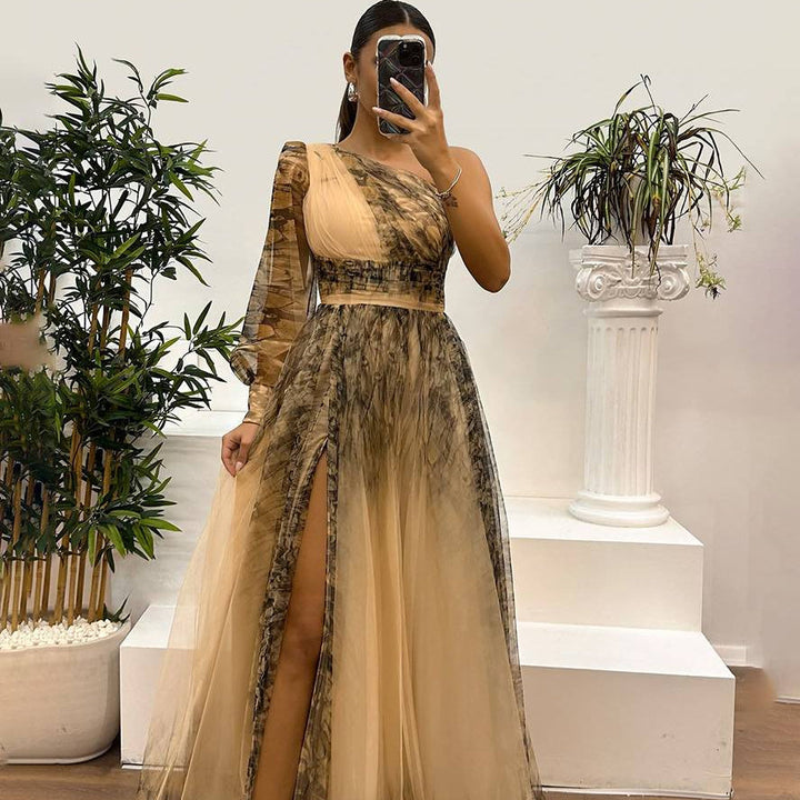 Damen Abendkleid Maxi One-Shoulder | Tüll