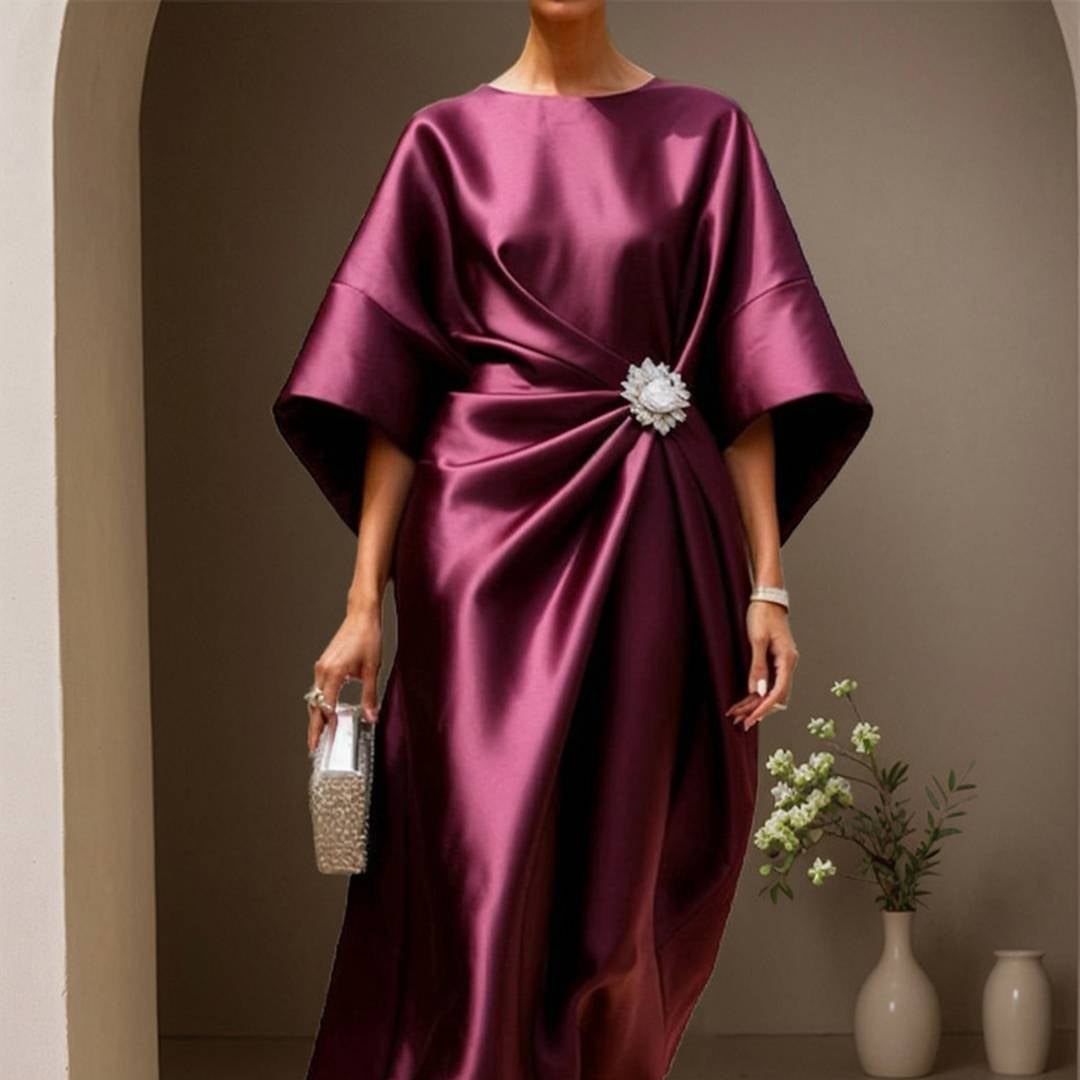 Damen Maxikleid Satin | Lange Ärmel