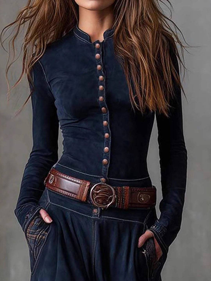 Damen-Maxikleid aus Wildlederimitat mit Karomuster und Gürtel