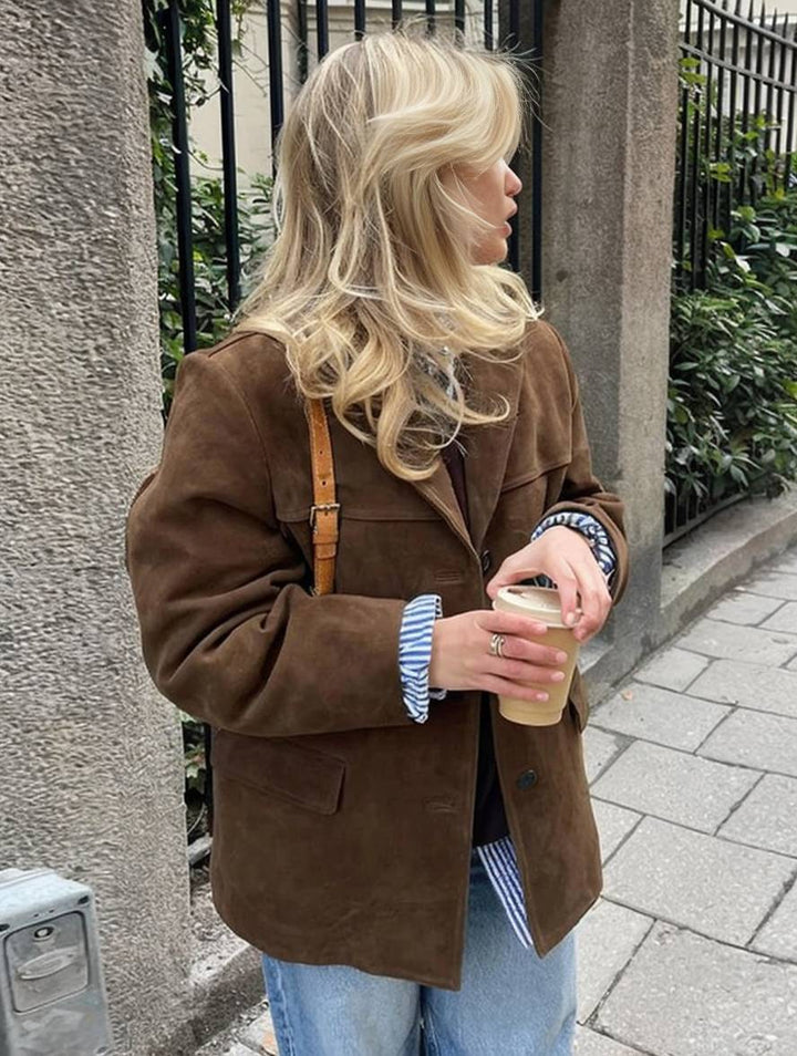 Damenblazer aus Wildlederimitat einreihig