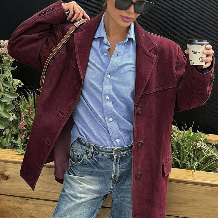 Damenblazer aus Wildlederimitat einreihig