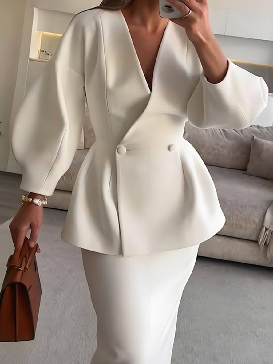 Damen Blazer-Rock-Set | V-Ausschnitt