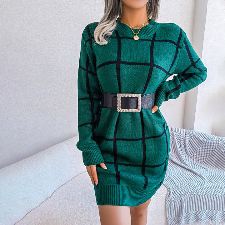 Calliope - Locker Gestricktes Kleid mit Karomuster