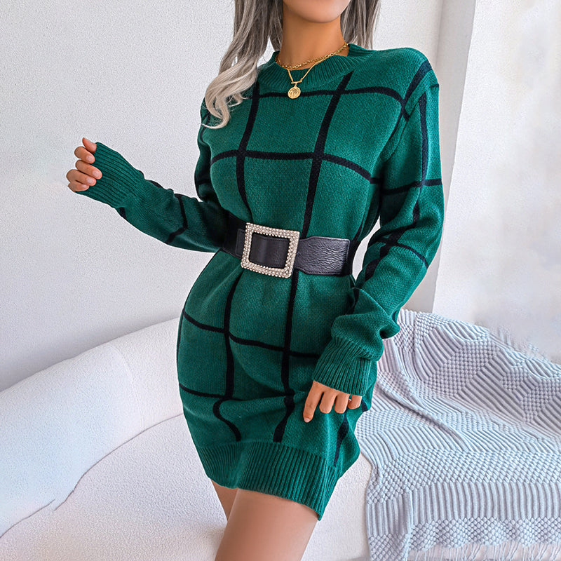 Calliope - Locker Gestricktes Kleid mit Karomuster