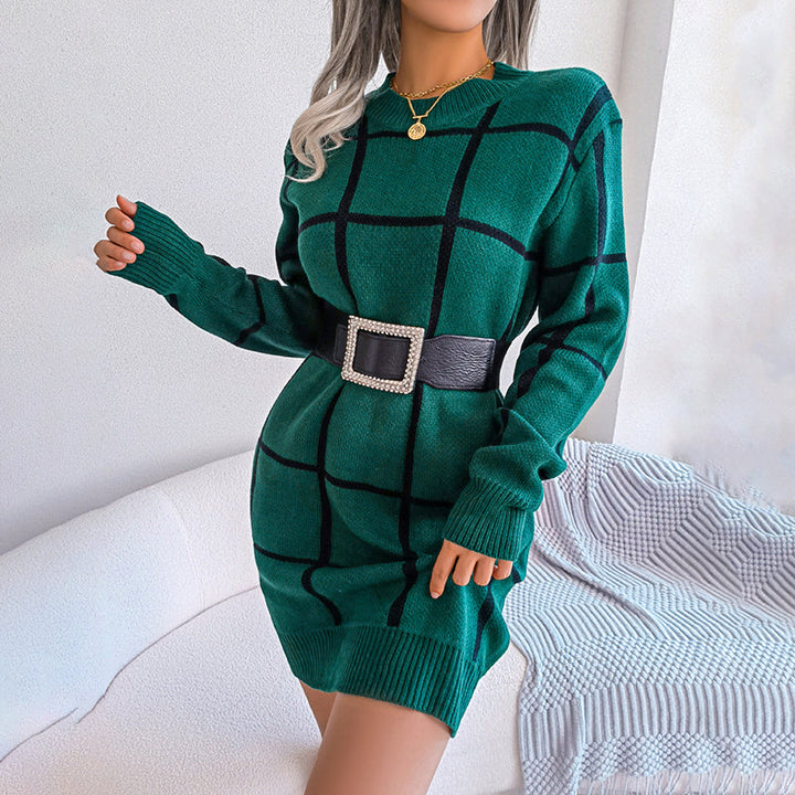 Calliope - Locker Gestricktes Kleid mit Karomuster