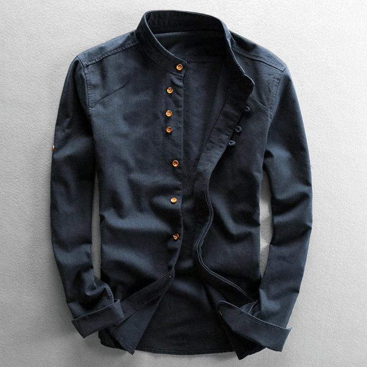 Leo | Lässiges Herrenhemd im Vintage-Stehkragen-Stil