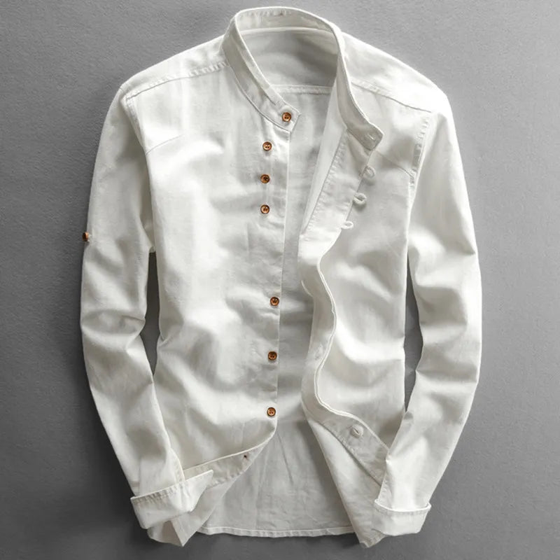 Leo | Lässiges Herrenhemd im Vintage-Stehkragen-Stil