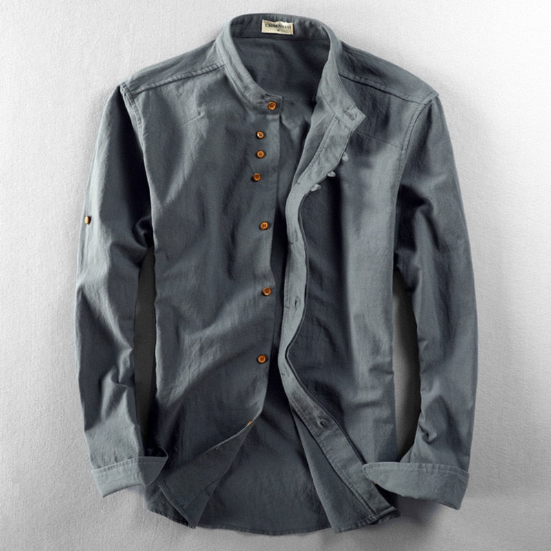 Leo | Lässiges Herrenhemd im Vintage-Stehkragen-Stil