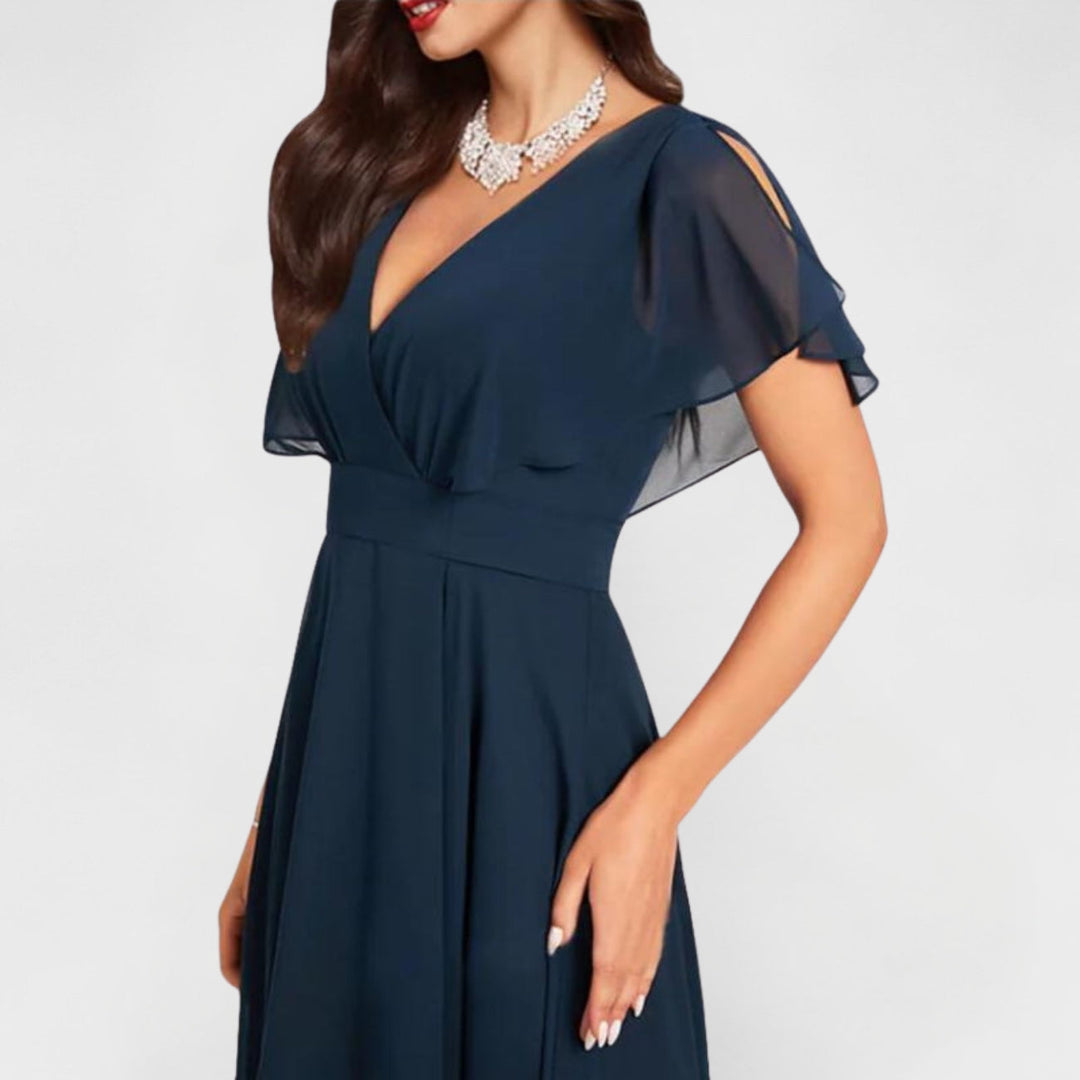 Celine | Elegantes, Fließendes Damenkleid mit V-Ausschnitt für Hochzeitsgast oder Festliche Anlässe 2