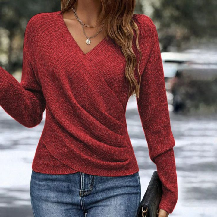 Celine | Figurschmeichelnder Damenpullover Langarm mit V-Ausschnitt – Warm & Elegant 3